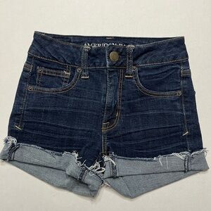 American Eagle Outfitters Dark Blue Rolled Cuff Denim Shorts